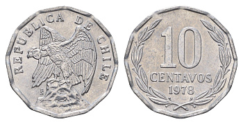Чили 10 сентаво 1978 KM 205a алюминий 4116-317