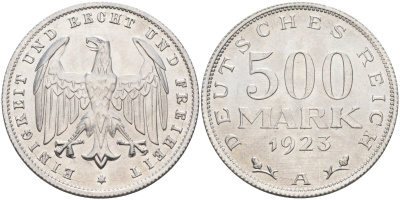 Германия 500 марок 1923 А KM 36, J.305 алюминий UNC 4587-115
