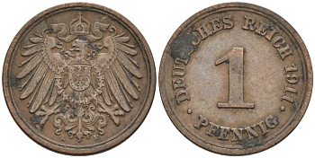 Германия 1 пфенниг 1911 A KM 10, J. 10 медь 4576-156