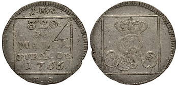 Польша 1 грош 1766 FS, Станислав Август Понятовский (1764-1795), вес 1,74 гр., Варшавский монетный двор KM 183 (C47), Kopinski 396.1a серебро 1516-1142