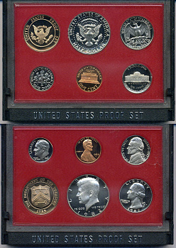 США годовой набор из 5 монет (1, 5, 10, 25 и 50 центов) и жетона монетного двора 1982 в оригинальной упаковке KM PS148 (164a, A192, 195a, 201 и 202b) PROOF 8-2-02-31