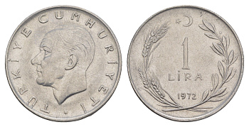Турция 1 лира 1972 Мустафа Кемаль Ататюрк KM 889a.2 нержавеющая сталь UNC 4646-845