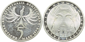 ФРГ 5 МАРОК 1978 J, 225 ЛЕТ СО ДНЯ СМЕРТИ ИОГАННА БАЛЬТАЗАРА НЕЙМАНА KM 148, J. 423 серебро UNC 4394-115