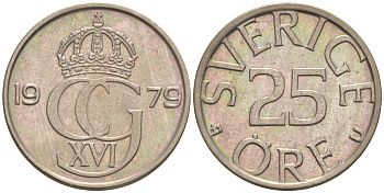 Швеция 25 эре 1979 Карл XVI Густав (1973- ) KM 851 медно-никель UNC 187-844