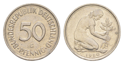 ФРГ 50 пфеннигов 1980 G KM 109, J. 384 медно-никель 4643-137