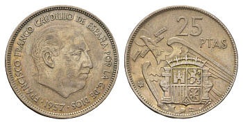 Испания 25 песет 1957 (67) Франсиско Франко (1939-1975) KM 787 медно-никель 4671-1031