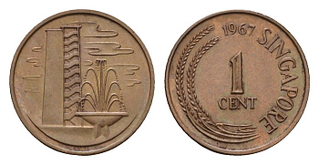 Сингапур 1 цент 1967 KM 1 бронза BU 4679-726