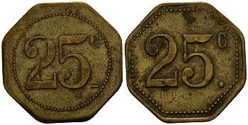 Франция 25 сантимов ND ресторанный жетон латунь 4166-415