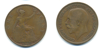 Великобритания 1 пенни 1920 Георг V (1910-1936) KM 810, Spink 4051 бронза 89-114