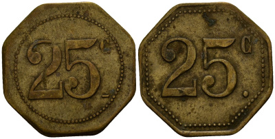 Франция 25 сантимов ND ресторанный жетон латунь 4166-415