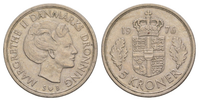 Дания 5 крон 1976 Маргрете II (1972-2024) KM 863 медно-никель 4526-131