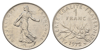 Франция 1 франк 1972 KM 925 никель 4628-1224