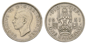 Великобритания 1 шиллинг 1951 Георг VI (1936-1952), Шотландский герб KM 877, Spink 4109 медно-никель 4182-347