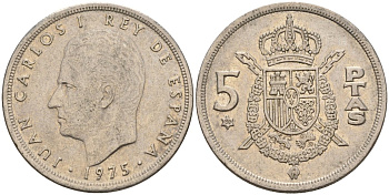 Испания 5 песет 1975 (80) Хуан Карлос I (1975-2014) KM 807 медно-никель 4155-714
