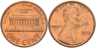 США 1 цент 1975 Линкольн KM 201 медь цинк 4115-924