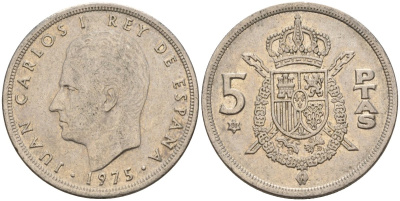 Испания 5 песет 1975 (80) Хуан Карлос I (1975-2014) KM 807 медно-никель 4155-714