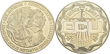 НИДЕРЛАНДЫ 10 ЭКЮ 1989 БРАТЬЯ ХИГЕНС медно-никель UNC 4552-824