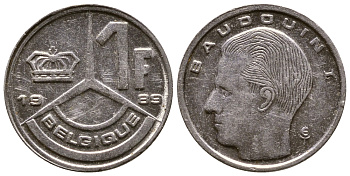 Бельгия 1 франк 1989 Belgique, Бодуэн I (1951-1993) KM 170 железо плакированное никелем 176-721