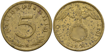 Германия 5 рейхспфеннигов 1937 F KM 91, J. 363 алюминиевая бронза 4151-759