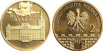 Польша 2 злотых 2008 MW, серия города Польши, Бельско-Бяла KM 663 нордик UNC 4676-517