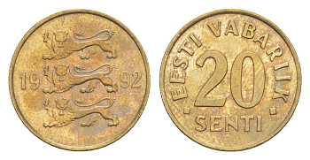 Эстония 20 сентов 1992 KM 23 латунь UNC 4647-121