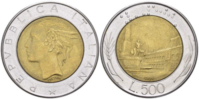 ИТАЛИЯ 500 ЛИР 1984 R KM 111 биметалл 4523-836