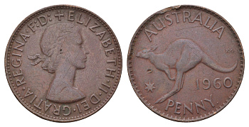 Австралия 1 пенни 1960 Елизавета II (1952-2022), кенгуру KM 56 бронза 4672-233