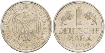 ФРГ 1 МАРКА 1990 J KM 110, J. 385 медно-никель 117-753