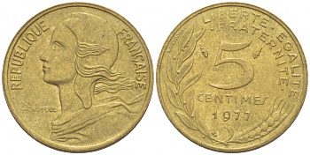 ФРАНЦИЯ 5 САНТИМОВ 1977 ТИП MARIANNE KM 933 медь алюминий никель 3309-1042