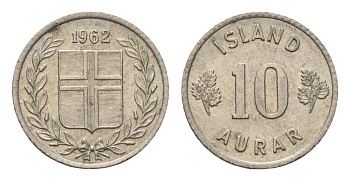 Исландия 10 эйре 1962 KM 10 медно-никель aUNC 4690-667