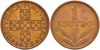 Португалия 1 эскудо 1972 KM 597 бронза 4561-636