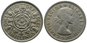 Великобритания 2 шиллинга (флорин) 1956 Елизавета II (1952-2022) KM 906, Spink 4146 медно-никель 4382-114