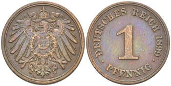 ГЕРМАНИЯ 1 ПФЕННИГ 1899 A KM 10, J. 10 медь 3955-467