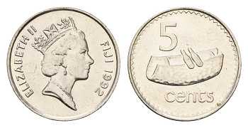 Фиджи 5 центов 1992 KM 51a цинк плакированная никелем 4669-547