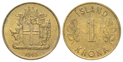 Исландия 1 крона 1965 KM 12a никель латунь UNC 4666-854