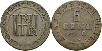 Вестфалия 5 сантимов 1812 С KM 24 медь 97-821