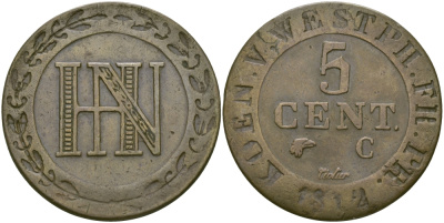 Вестфалия 5 сантимов 1812 С KM 24 медь 97-821