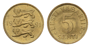 Эстония 5 сентов 1991 KM 21 латунь UNC 4694-1246