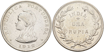 Португальская Индия 1 рупия 1912 KM 18 серебро 1529-1224