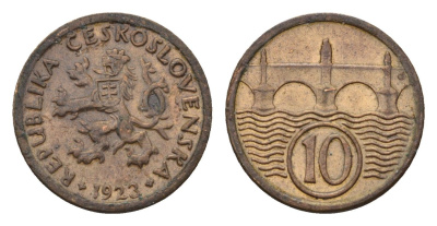 Чехословакия 10 геллеров 1923 KM 3 медь цинк 72-1138