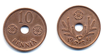 ФИНЛЯНДИЯ 10 ПЕННИ 1941 KM 33.1 медь 51-4923