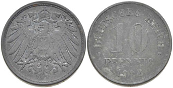 ГЕРМАНИЯ 10 ПФЕННИНГОВ 1922 KM 26, J.299, Weege 8 цинк 202-224