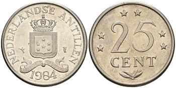 Нидерландские Антилы 25 центов 1984 Беатрикс (1980-2013) KM 11 никель 4606-546