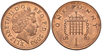 Великобритания 1 пенни 2003 Елизавета II (1952-2022) KM 986, Spink 4710 (B5) сталь плакированная медью 4609-565