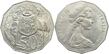 Австралия 50 центов 1976 Елизавета II (1952-2022), герб Австралии, кенгуру KM 68 медно-никель 4394-422