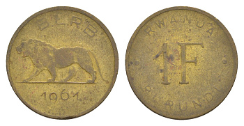 Руанда-Бурунди 1 франк 1961 KM 1 латунь 4647-1227