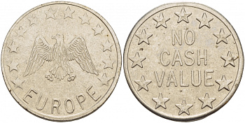 ЕВРОПА ЖЕТОН ИГРОВОЙ NO CASH VALUE, С ОРЛОМ белый металл 4185-125