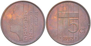 Нидерланды 5 центов 1982 Беатрикс (1980-2013) KM 202 бронза 213-1241