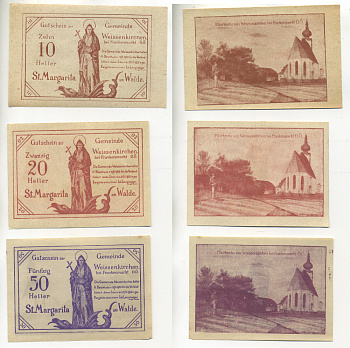 АВСТРИЯ НАБОР ИЗ 3 БАНКНОТ 1920 7 ИЮНЯ 1920-31 ДЕКАБРЯ 1920, НОТГЕЛЬД, 10, 20, 60 ГЕЛЛЕРОВ, VALDKIRCHEN a. W. бумага aUNC 6280-33-2-1