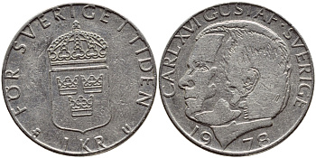 Швеция 1 крона 1978 Карл XVI Густав (1973- ) KM 852 медь плакированная медно-никелем 57-442